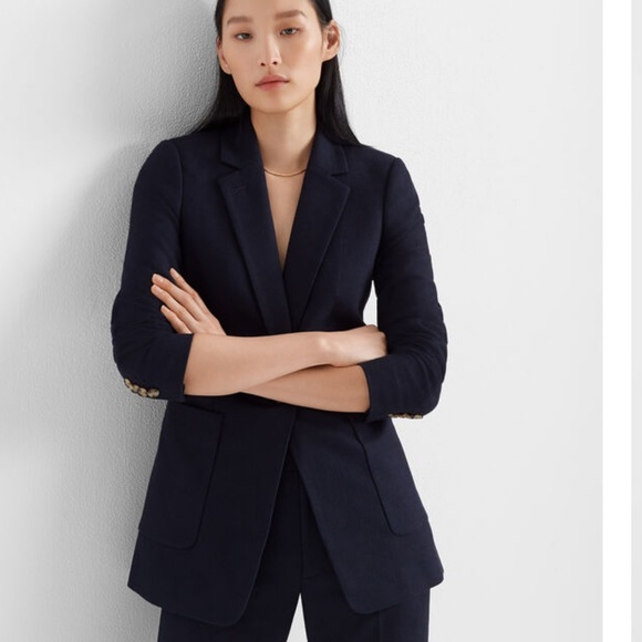 • Club Monaco • Women’s Textured Linen Blazer Navy Blue 4 - Picture 2 of 5